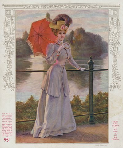 Femme en longue robe violette, tenant un parasol - Jean Sala